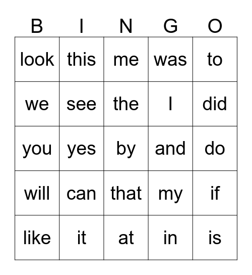 Popcorn Word Bingo Card