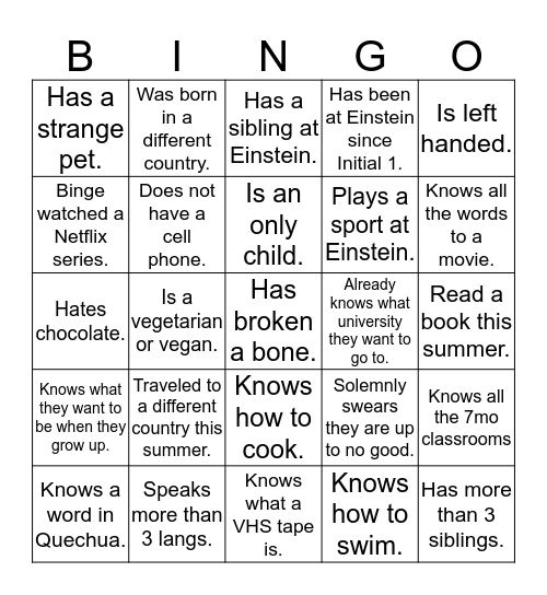 7mo Human Bingo Card