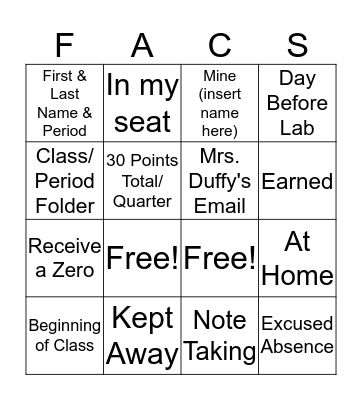 Discovering Foods Syllabus Bingo Card