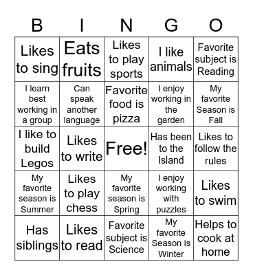Get To Know YOU Bingo Card