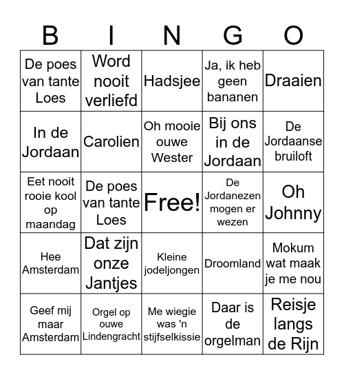 Amsterdam bingokwis Bingo Card