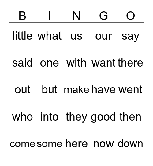Popcorn Word Bingo Card