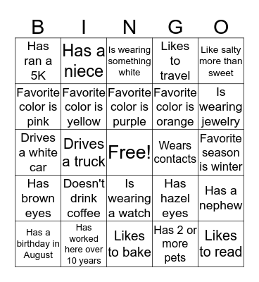 CAI HS/EHS Preservice BINGO Card