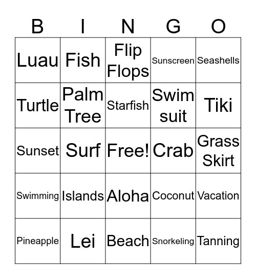 Hawaiian Bingo!  Bingo Card