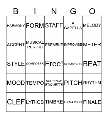 MUSIC BINGO Card