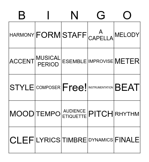 MUSIC BINGO Card