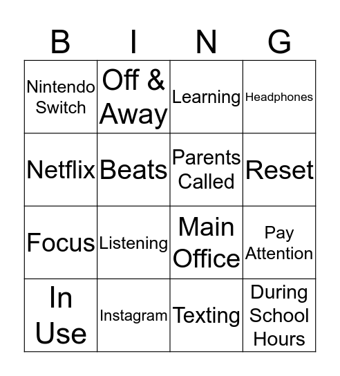 Electronic Device Bingo! Bingo Card