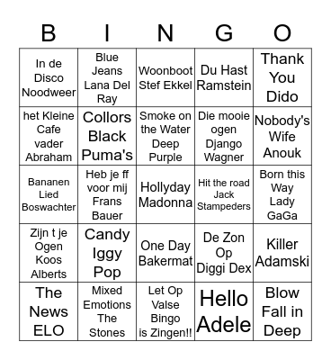Familiedag Muziek Bingo Card