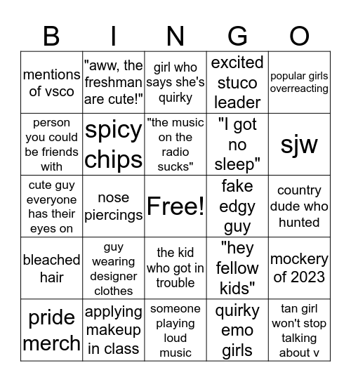 First Day of School Bingo Card