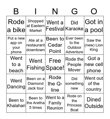 Summertime Bingo Card