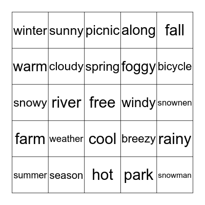 Seasons and Weather Bingo Card