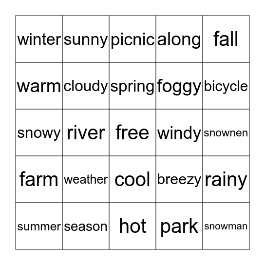 Seasons and Weather Bingo Card