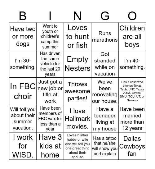 The Family Circle Bingo Card