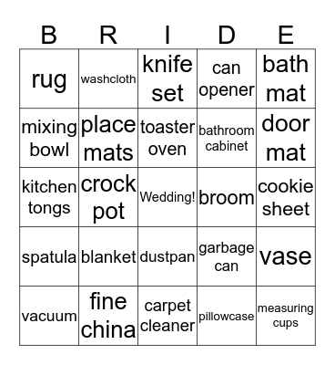 Michelle's  Bridal Bingo Card