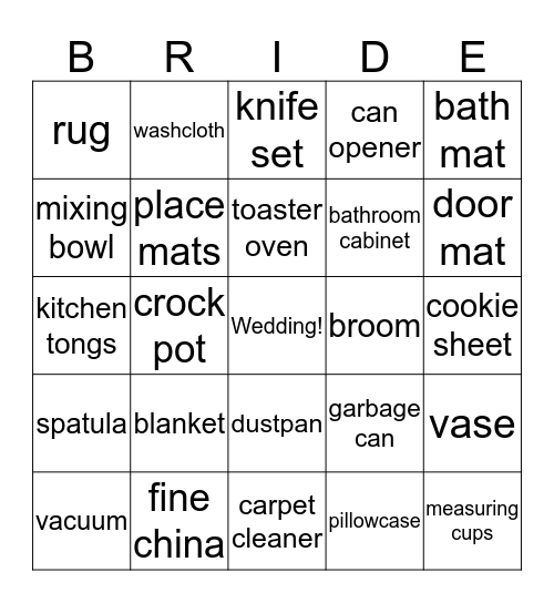 Michelle's  Bridal Bingo Card