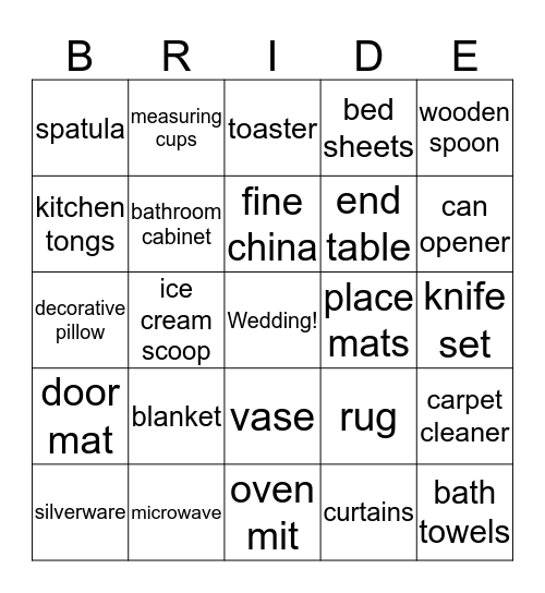 Michelle's  Bridal Bingo Card