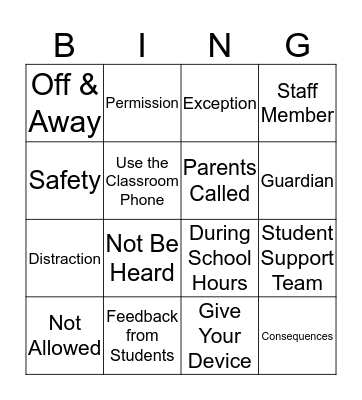 Electronic Device Bingo! Bingo Card