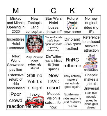 D23 Parks oh no Bingo Card