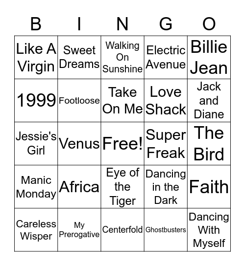 80's Bingo Card