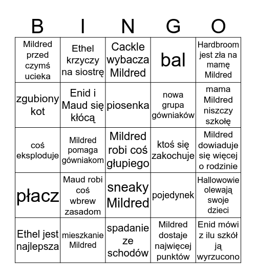 "Fatalna Czarownica" Bingo Card