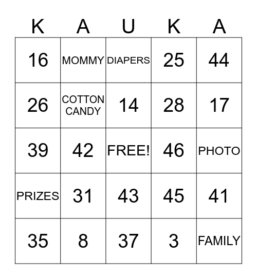 Happy 1st Birthday Maheaina Bingo Card