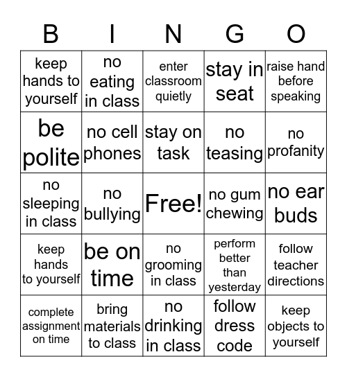 THE TIGER TEN Bingo Card
