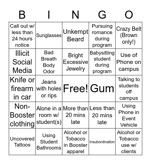 Strikeforce Bingo  Bingo Card