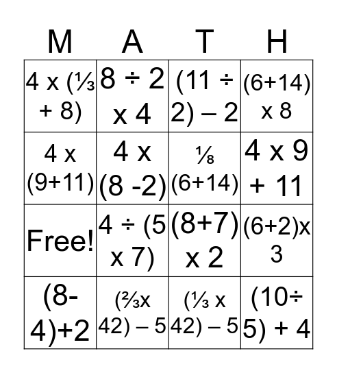 Interpret numerical expressions Bingo Card
