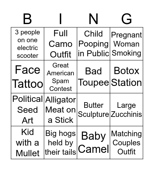 Minnesota State Fair Bingo Card