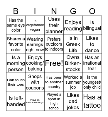 3rd Floor Human Bingo Card