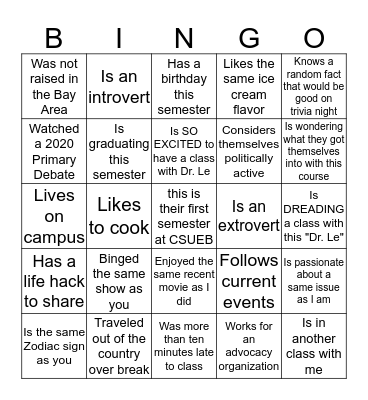 Find Someone Who.... Bingo Card