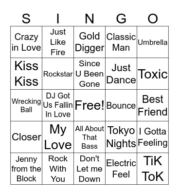 Party Anthems Bingo Card