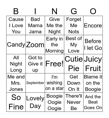 Music Bingo Card