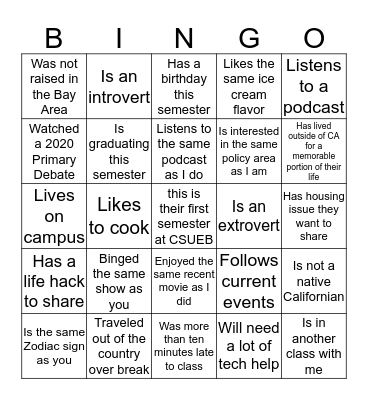 Find Someone Who.... Bingo Card