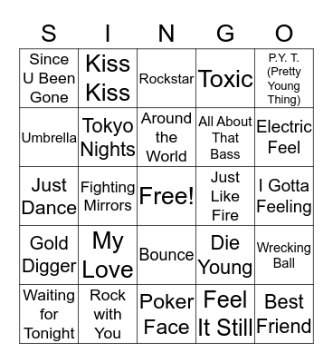 Party Anthems Bingo Card