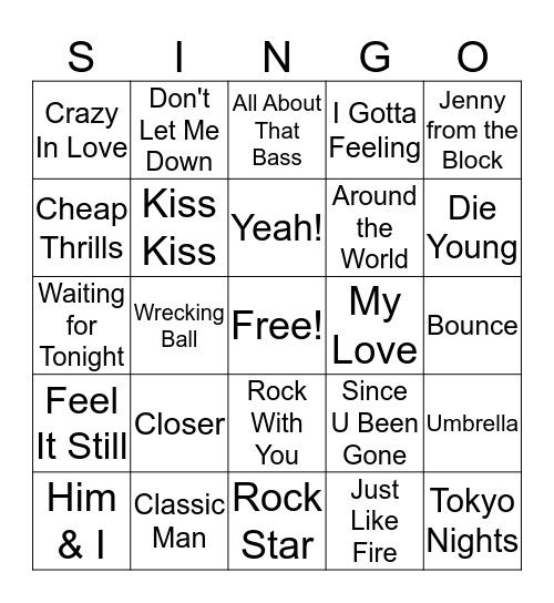 Party Anthems Bingo Card