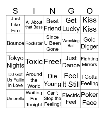 Party Anthems Bingo Card