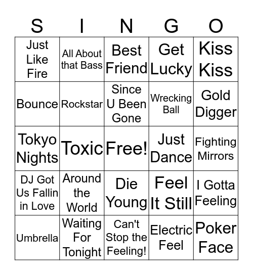 Party Anthems Bingo Card