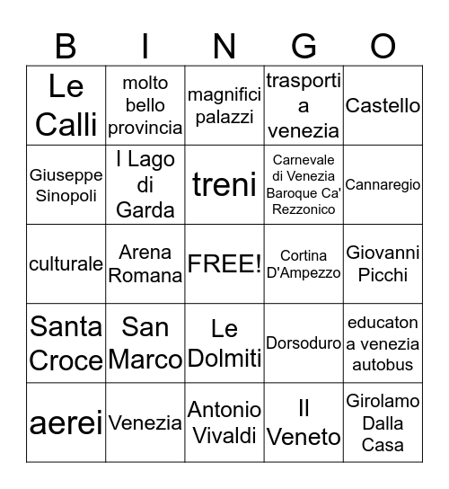 IL VENETO Bingo Card