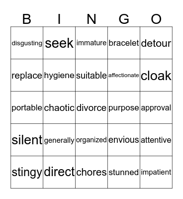 Vocab Bingo 2 Bingo Card