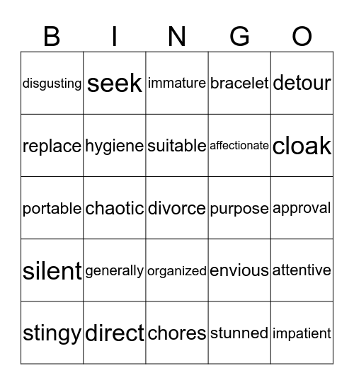 Vocab Bingo 2 Bingo Card