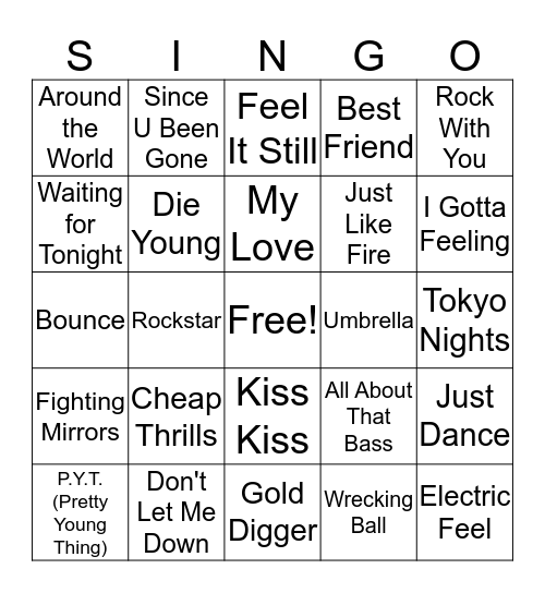 Party Anthems Bingo Card