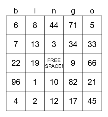 HEBREW BINGO Card