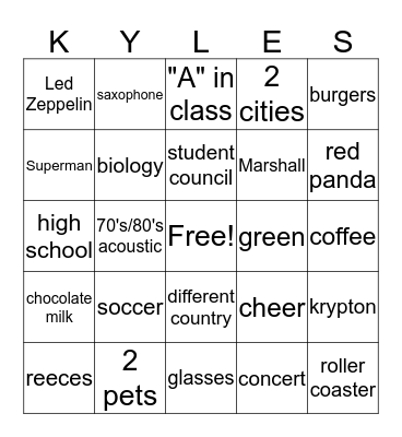 Stadler's Bingo Card