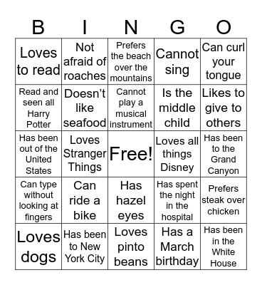Which of these is true about you? Bingo Card