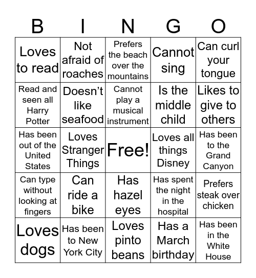 Which of these is true about you? Bingo Card