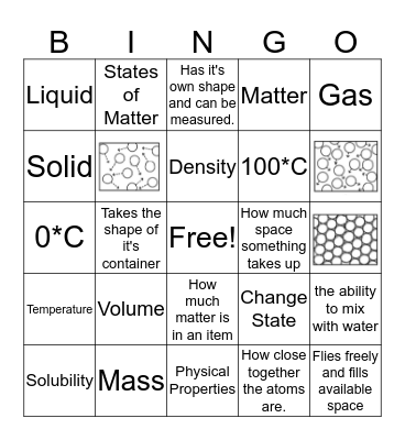 States of Matter Bingo Card