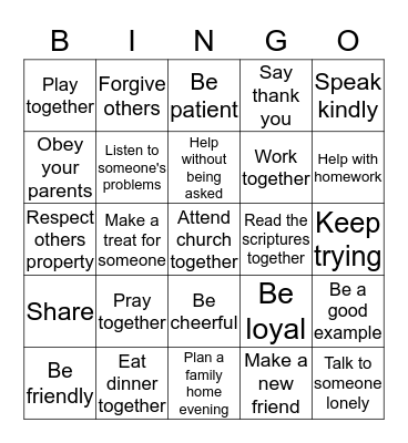 showing love and kindness Bingo Card