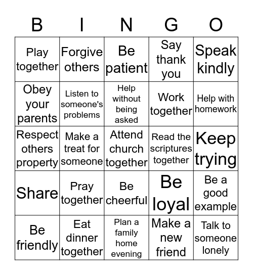 showing love and kindness Bingo Card