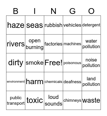 BINGO - Pollution  Bingo Card
